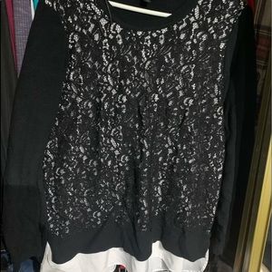 Sweater with silky white blouse underlay